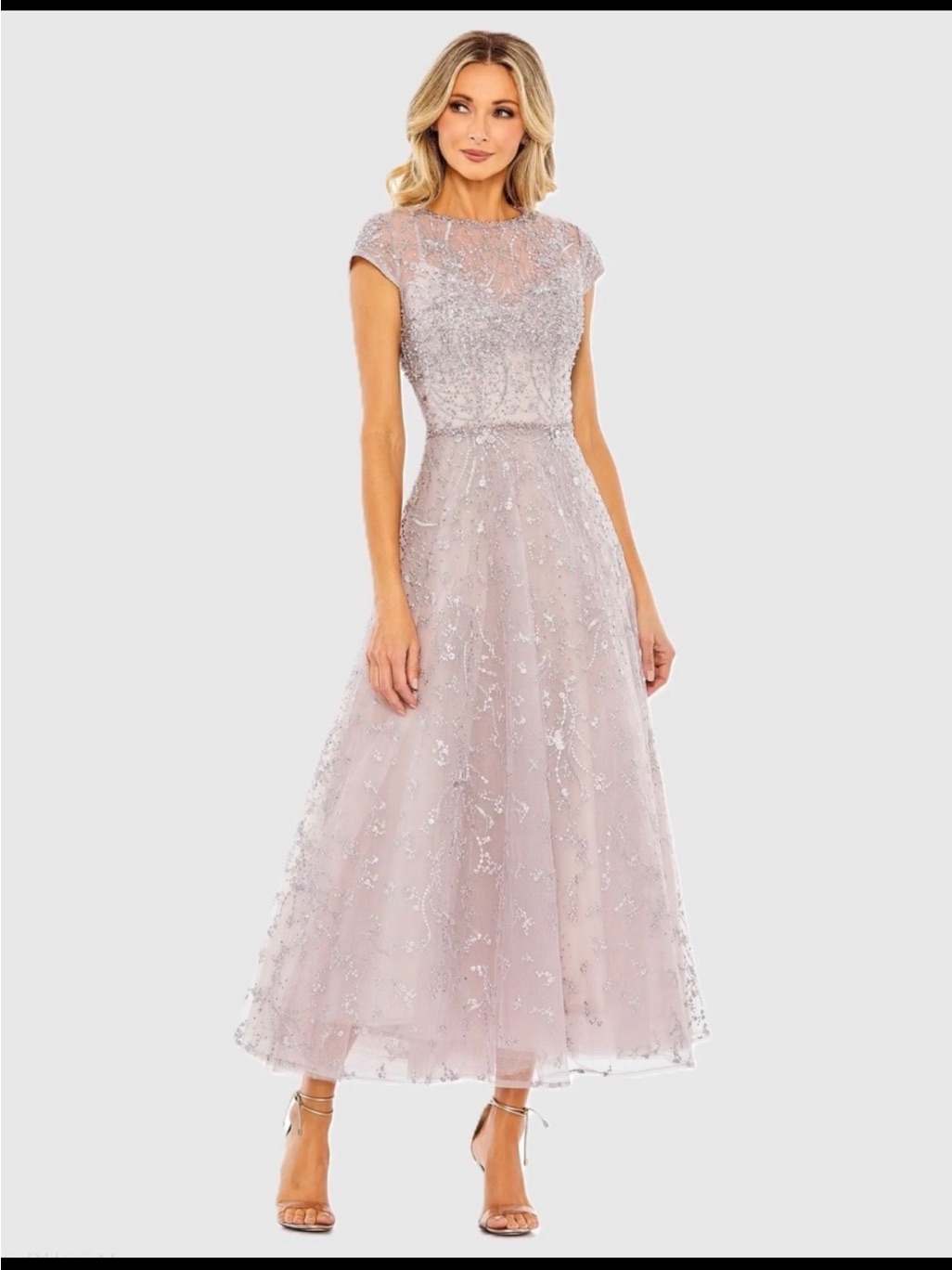 Mac Duggal Embellished Illusion Neck Tea-Length Dress In Dusty Rose. Size 6